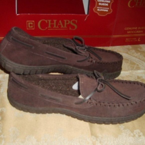 men's chaps suede moccasin slippers
